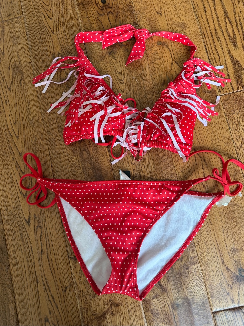 Guess Red Polka Dot Fringe Bikini